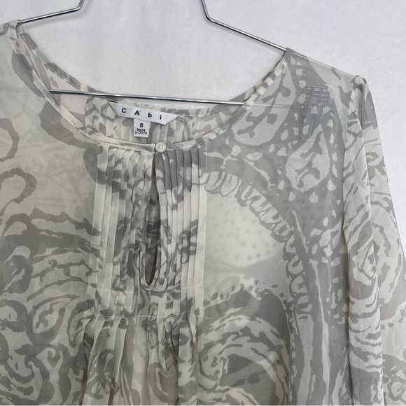 CAbi Size M Pin-Tuck  Pleated Peasant Sheer Blouse #634 - Picture 7 of 7